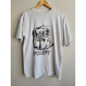 White Wolf Canada Vintage Graphic T-Shirt Mens Medium Heather Grey
